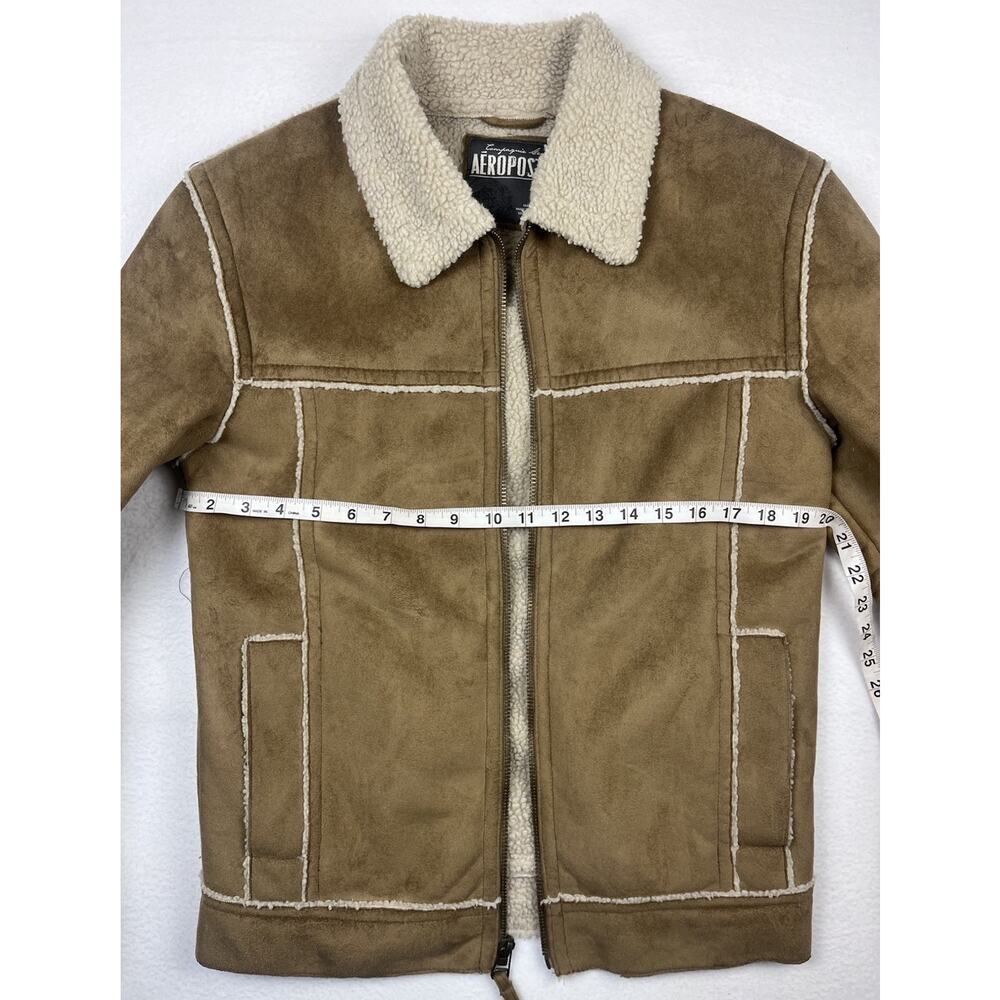 Aeropostale Brown Sherpa Lined Faux Suede Jacket Men’s Small – Shearling Style - Picture 8 of 16